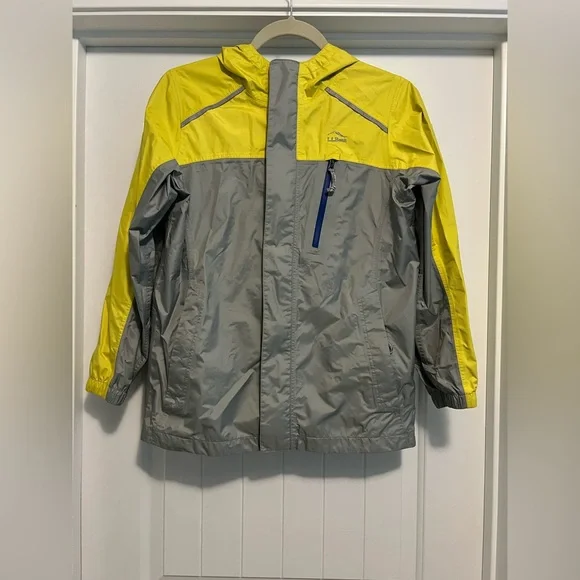 L.L. Bean Youth L Rain Jacket Gray Yellow Waterproof Reflective Outdoor Shell - Picture 2 of 16